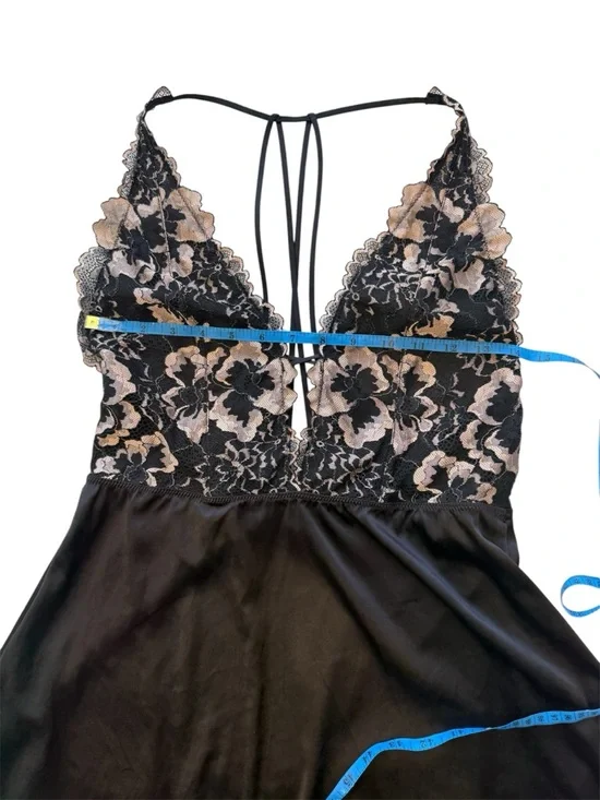 Auden Babydoll Plunge Chemise Large Floral Lace Bodice Satin Nightie Notes - Picture 10 of 15